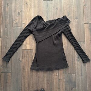 Jenny Boston Black Off the Shoulder Long Sleeve Ribbed Knit Top S NWT